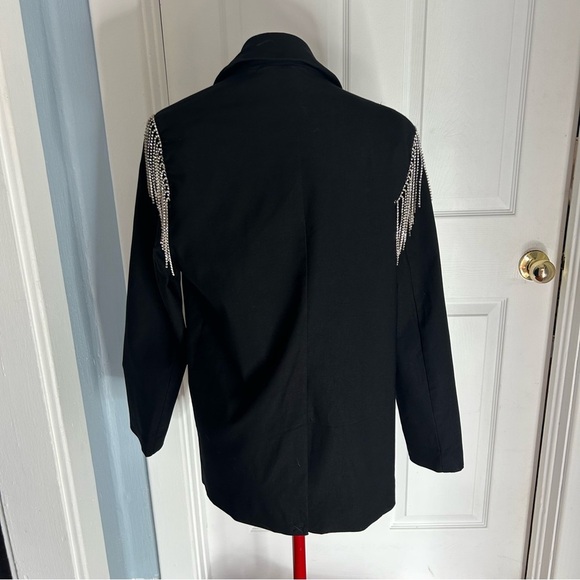 💎Forever 21 Black Blazer with Silver Embellishments Large Ladies - Picture 9 of 10